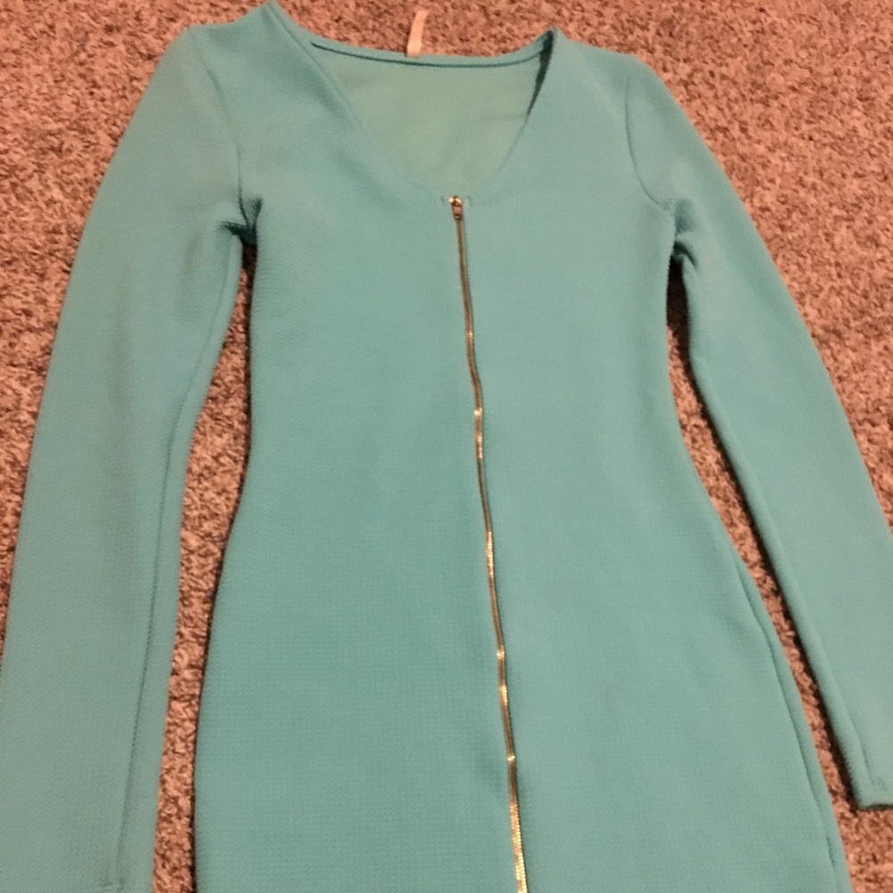 Aqua blue long sleeve dress